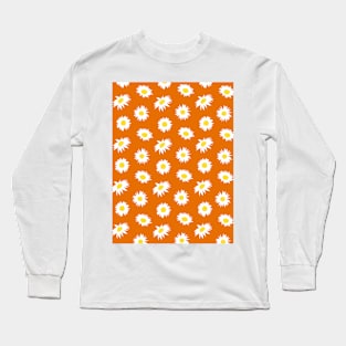 90’s Daisy Ditsy Pattern on Orange Long Sleeve T-Shirt